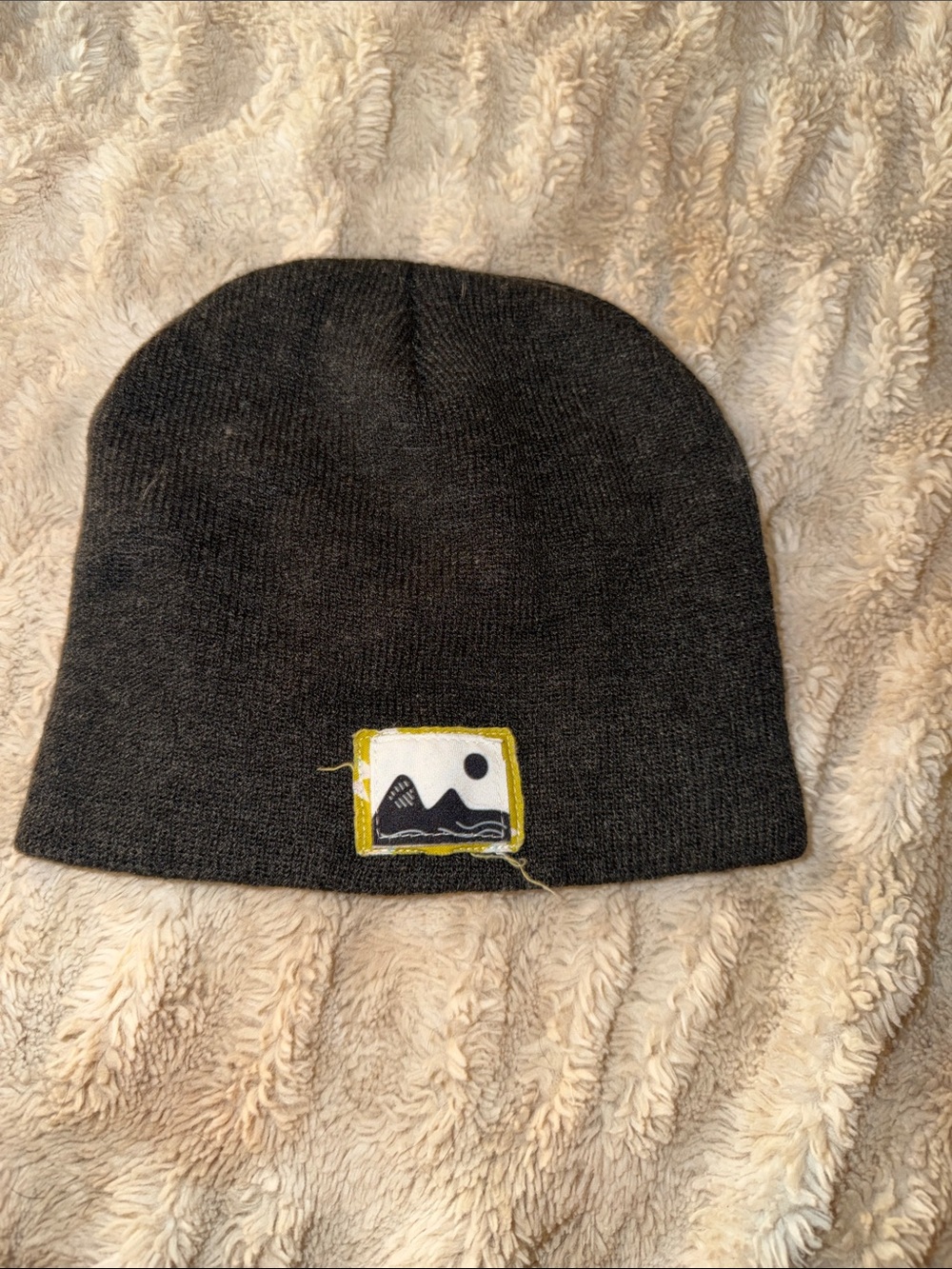 Dark Gray Knit Beanie with Scenic Patch